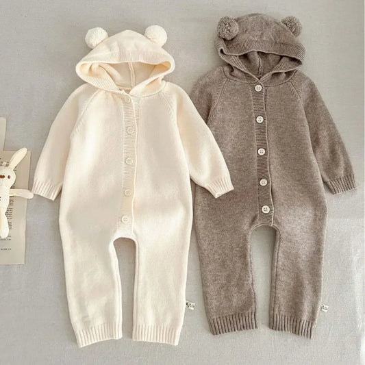 אוברול סרוג לתינוק CozyBear לגיל 0-3 שנים – חום־אפור