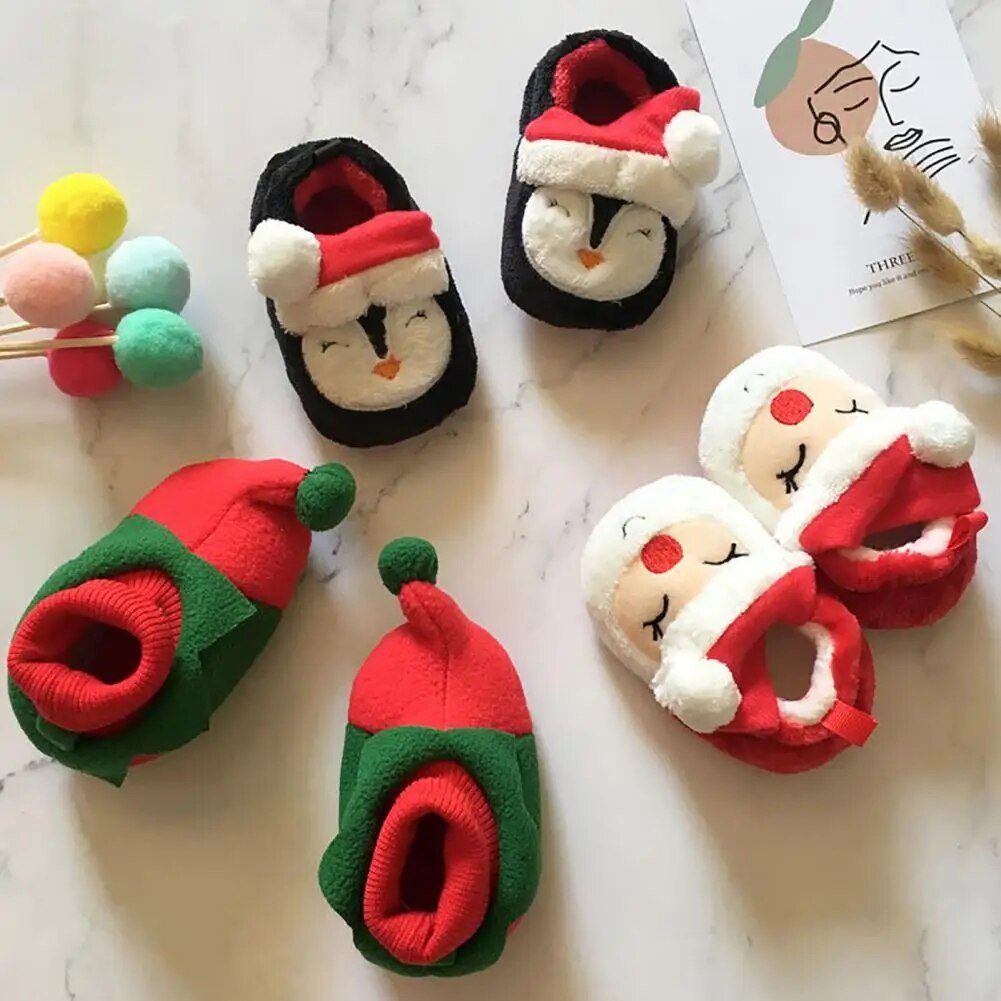 נעלי הליכה חמות ומרופדות לחג המולד לגיל 0-18 חודשים – סנטה קלאוס