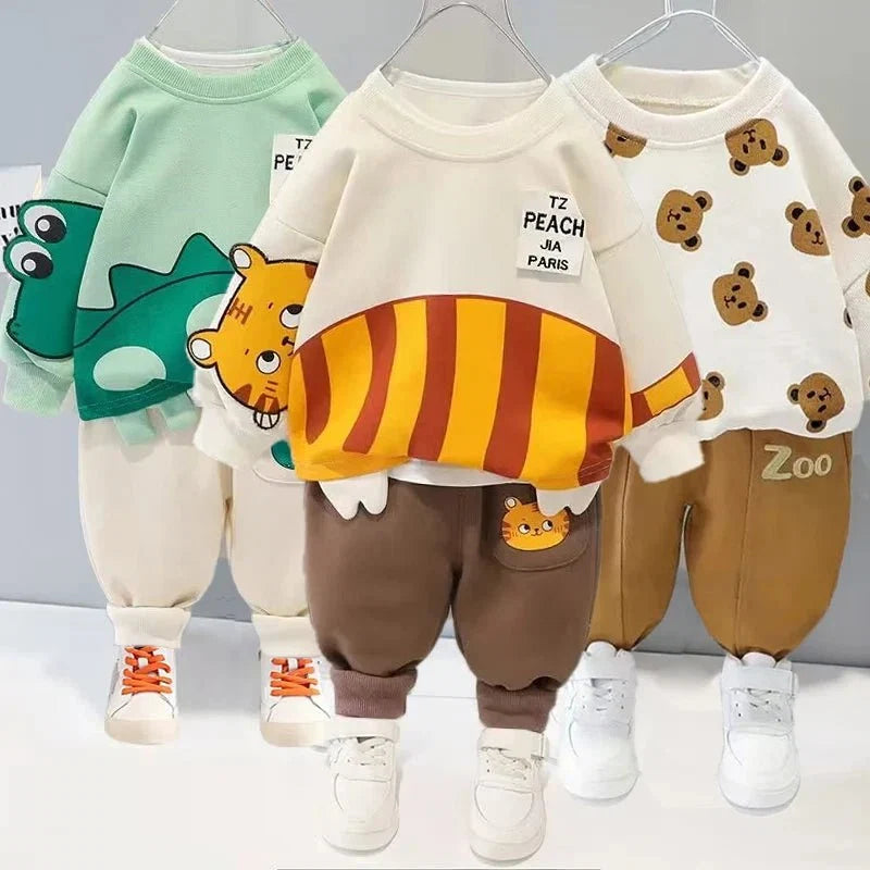 סט חולצה ארוכה ומכנסיים מכותנה לגיל 3-48 חודשים – דינוזאור ירוק