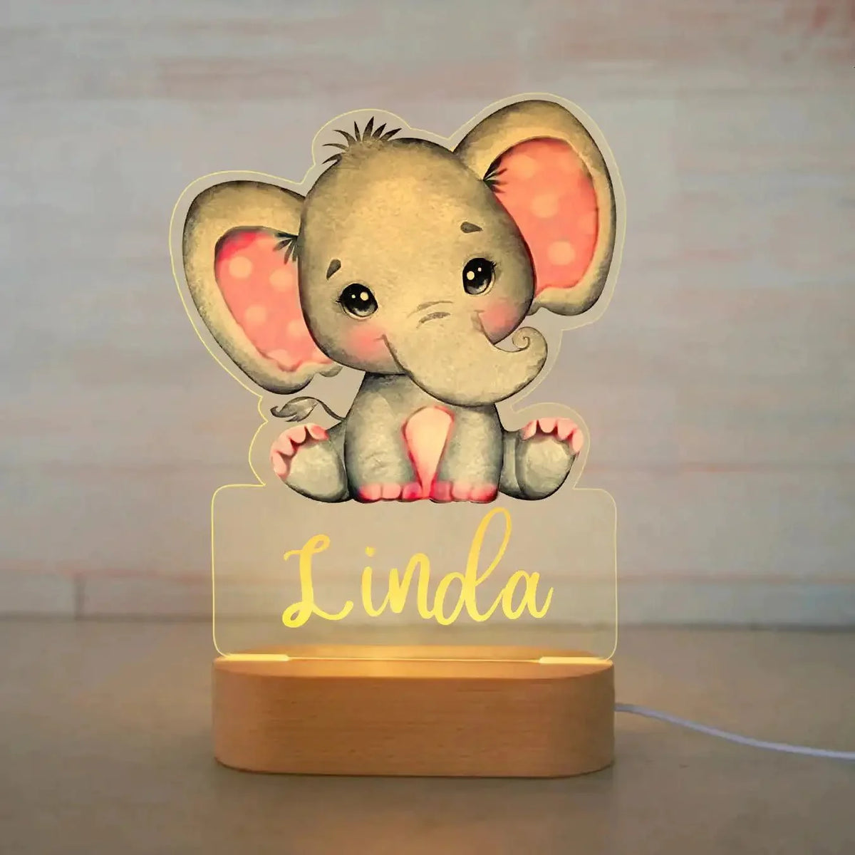 מנורת לילה אישית לילדים Miah בעיצוב חיה – פיל ורוד