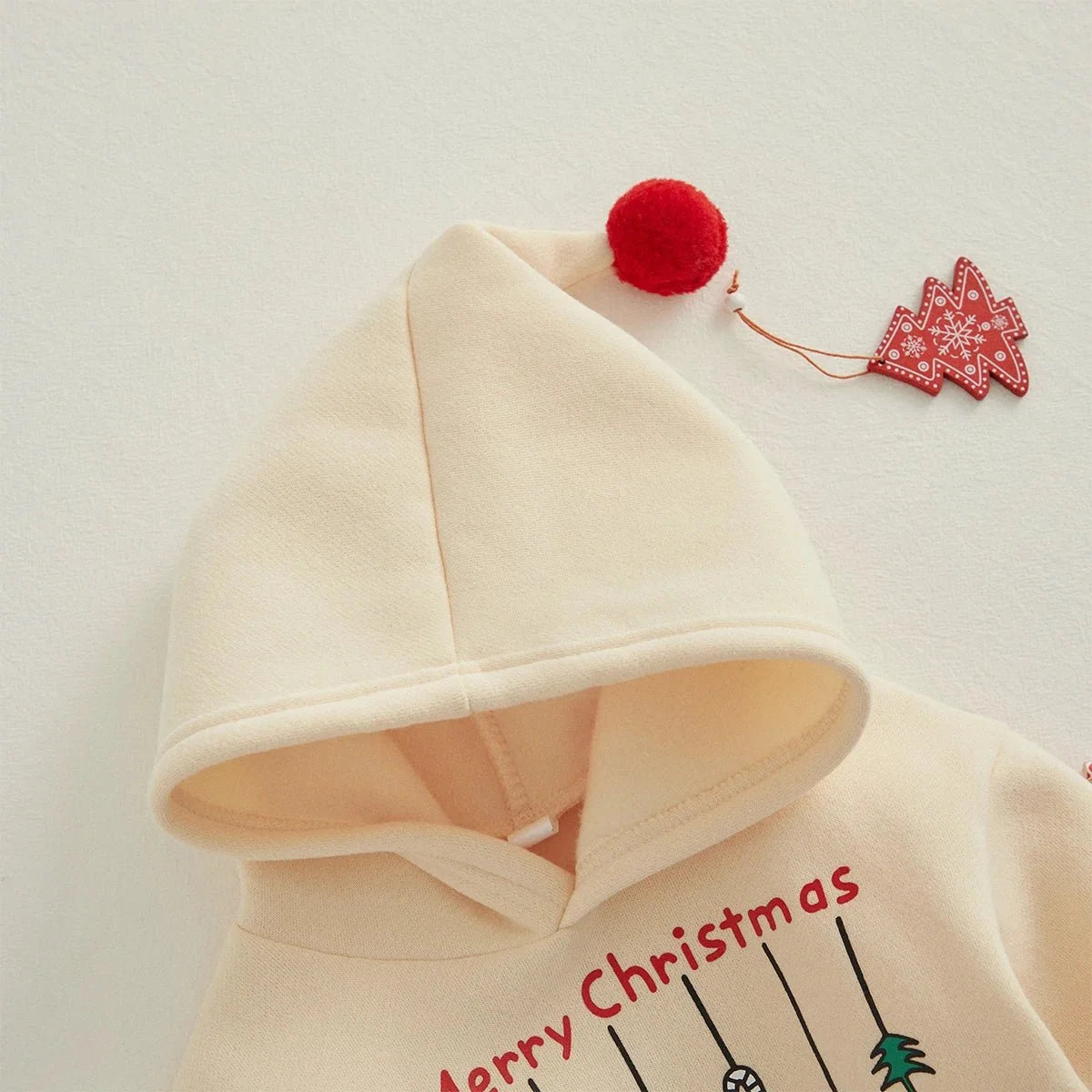 אוברול מודפס עם קפוצ׳ון Merry Christmas לגיל 3-24 חודשים – אדום