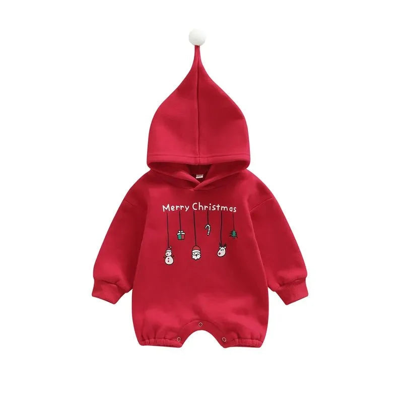 אוברול מודפס עם קפוצ׳ון Merry Christmas לגיל 3-24 חודשים – תמונת מוצר