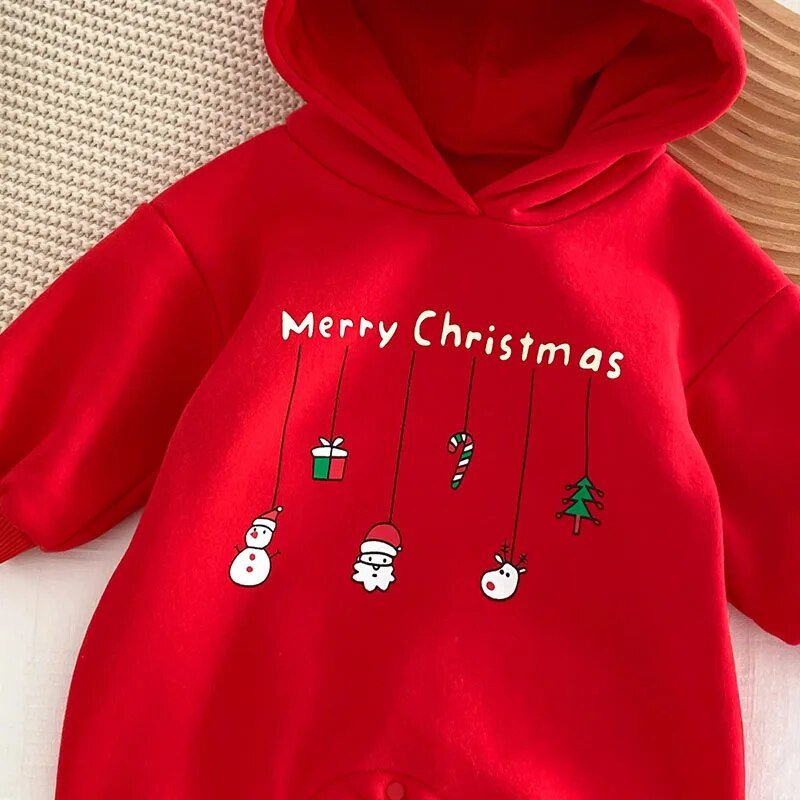 אוברול מודפס עם קפוצ׳ון Merry Christmas לגיל 3-24 חודשים – בז׳