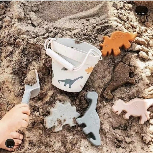 סט צעצועי דלי לחול ולחוף – סט דלי דינוזאור בז׳